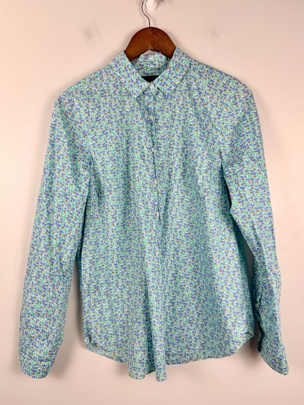 J. Crew blue purple floral 3/4 button blouse size 8